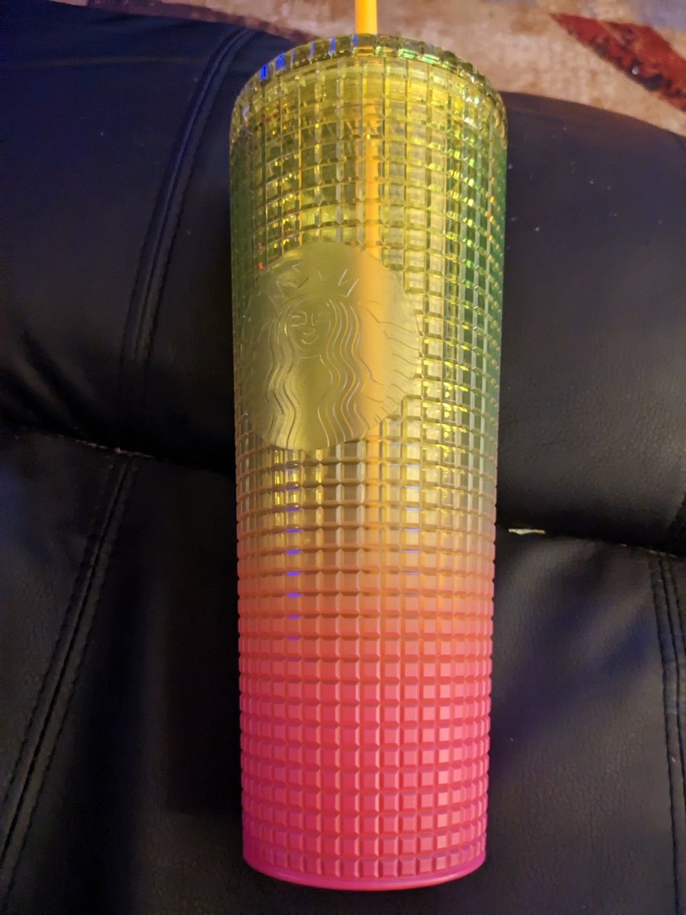 Starbucks Yellow & Pink Studded Cold Cup Tumbler 24oz. with Straw